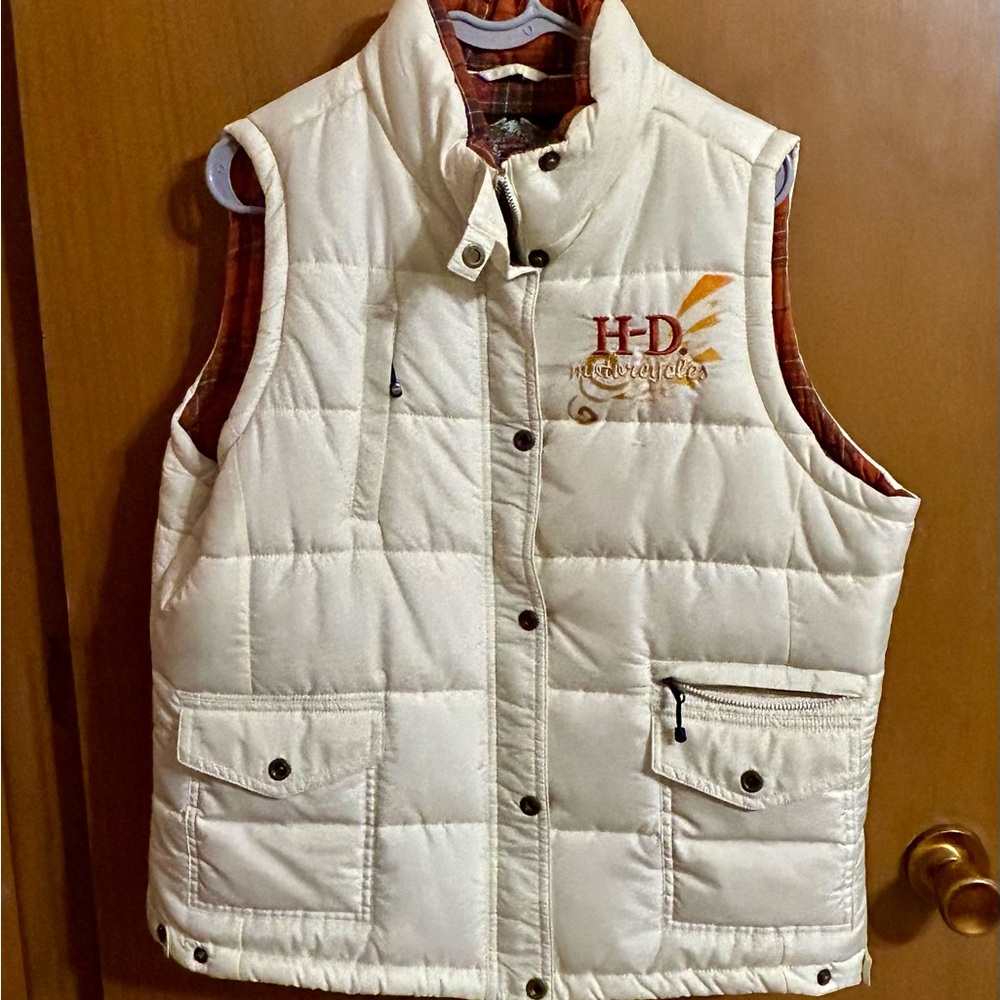 Harley Davidson Ivory‎ Embroidered Puffer Vest Women's XL